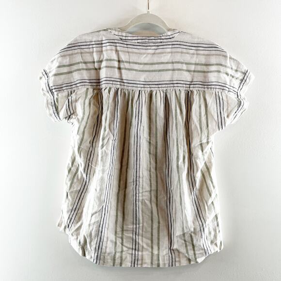 Splendid Short Sleeve Linen Blend Striped Basic Tee Shirt Top Blouse Tan XS - Picture 5 of 7